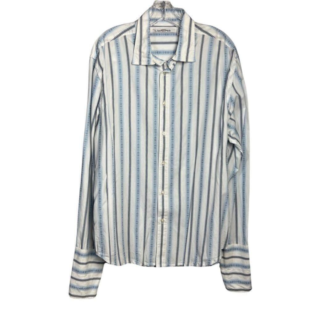 Levi’s Vintage 90s French Cuff Shirt XL Blue White Striped Casual Button Down